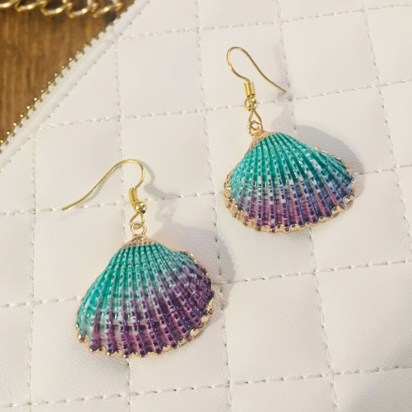 Jewelry - Rainbow Shell Gold-Dipped Beach Hook Earrings